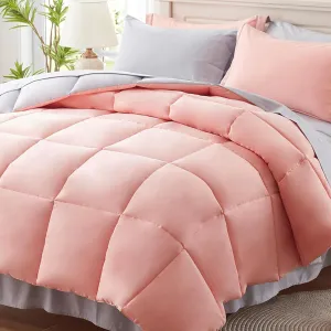 Anluoer Queen Size Bed in a Bag 7 Pieces, Pink Bed Comforter Set with Sheets, All Season Bedding Sets with 1 Comforter, 2 Pillow Shams, 2 Pillowcases, 1 Flat Sheet, 1 Fitted Sheet