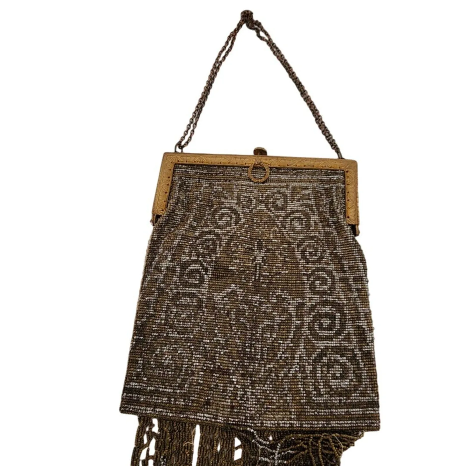 Antique Evening Bag Steel Beads Purse Art Nouveau France AS IS