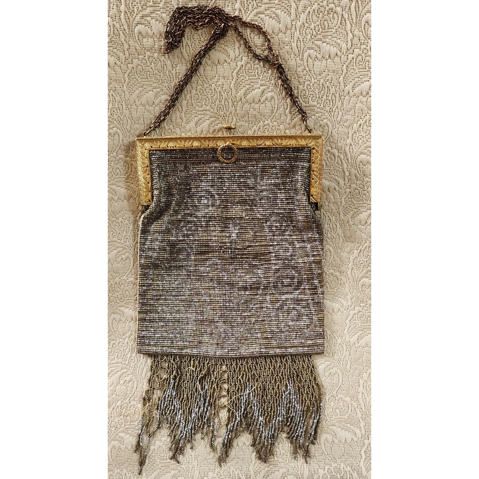 Antique Evening Bag Steel Beads Purse Art Nouveau France AS IS