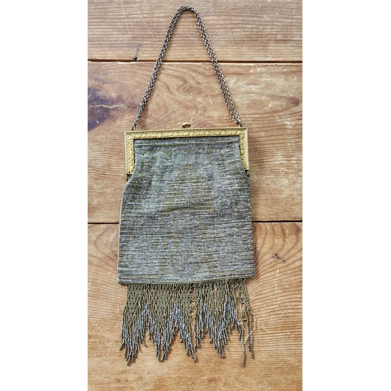 Antique Evening Bag Steel Beads Purse Art Nouveau France AS IS
