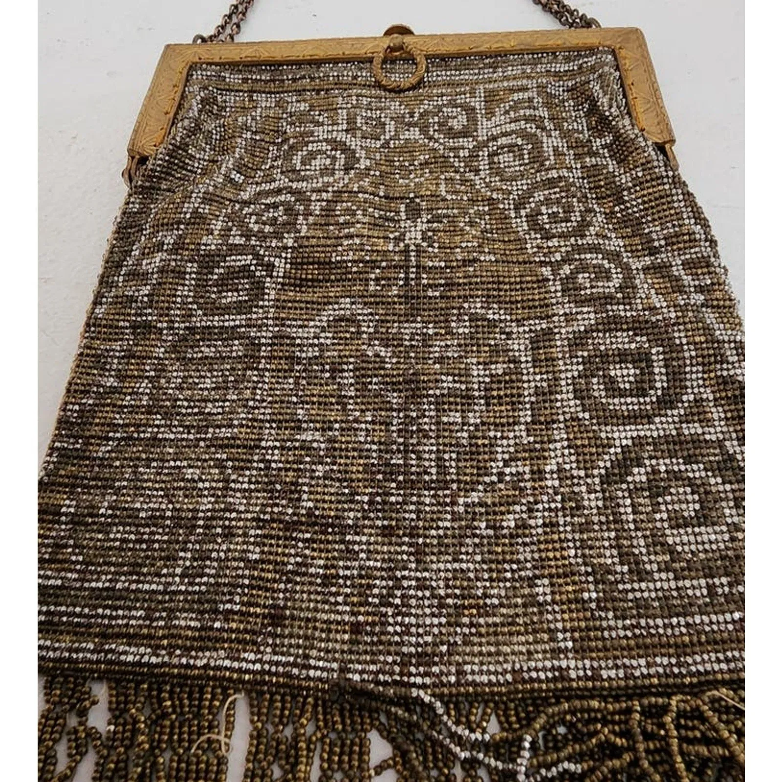 Antique Evening Bag Steel Beads Purse Art Nouveau France AS IS