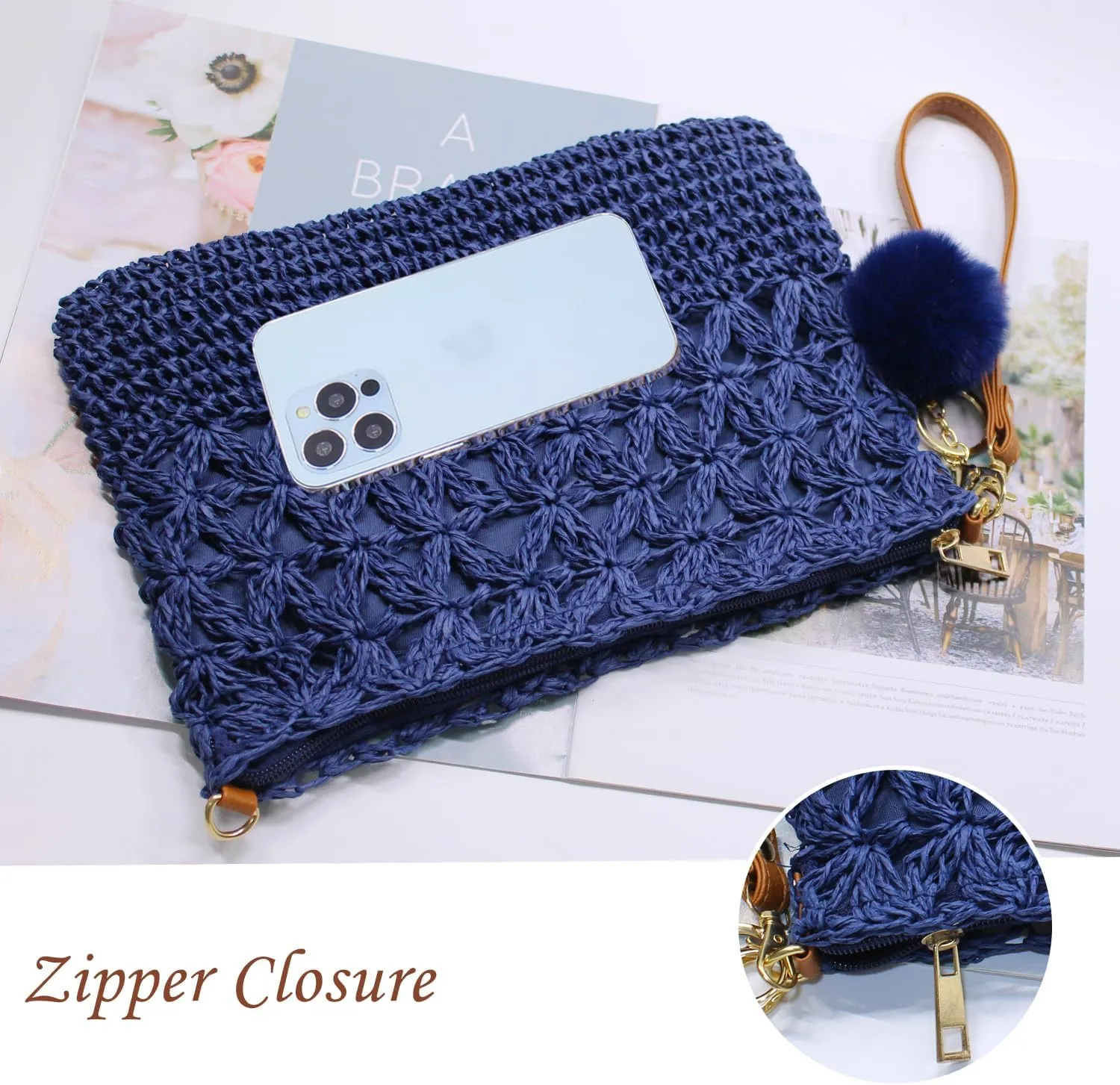 Aovtero Straw Crossbody Bags Women Summer Woven Shoulder Purse Beach Wristlet Zipper
