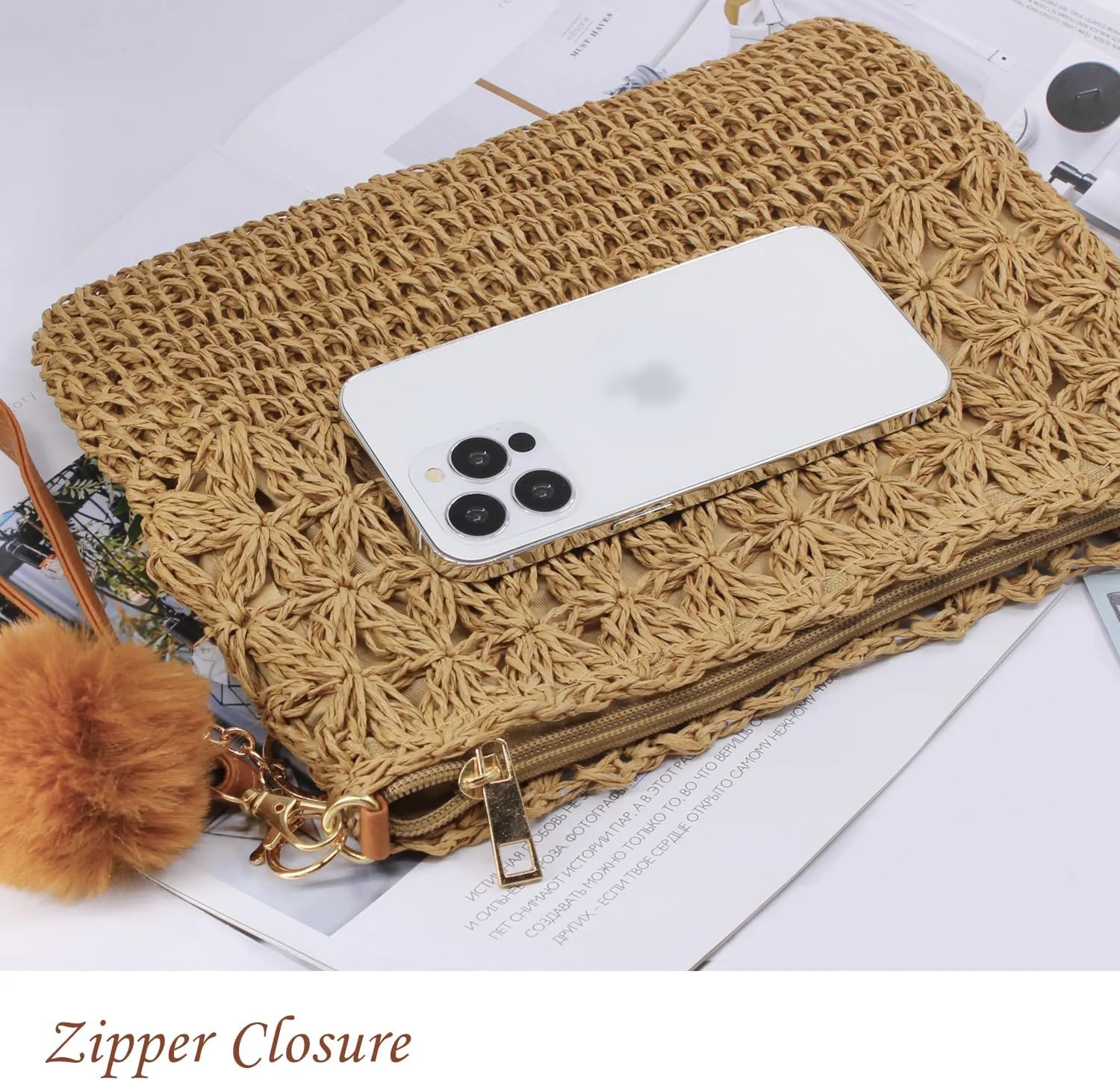 Aovtero Straw Crossbody Bags Women Summer Woven Shoulder Purse Beach Wristlet Zipper