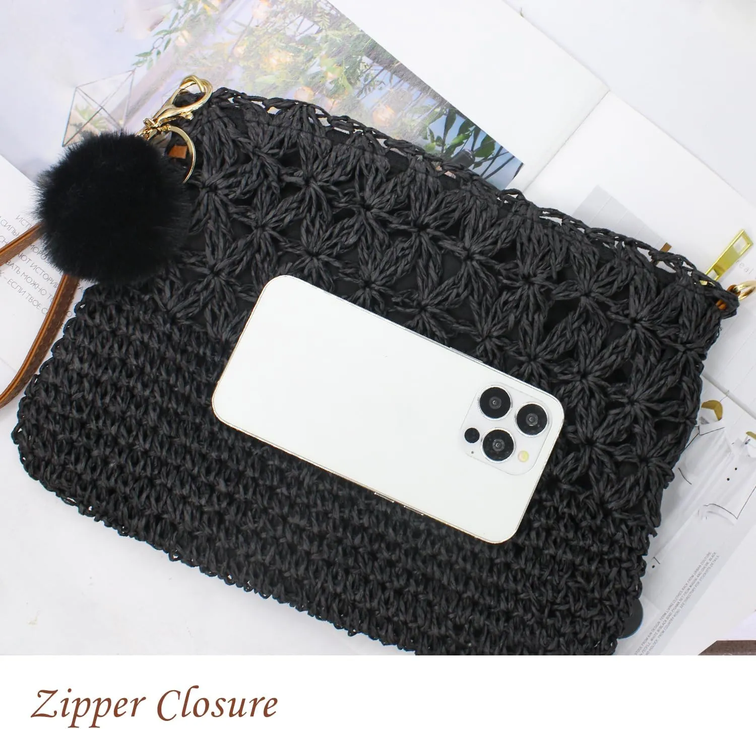 Aovtero Straw Crossbody Bags Women Summer Woven Shoulder Purse Beach Wristlet Zipper