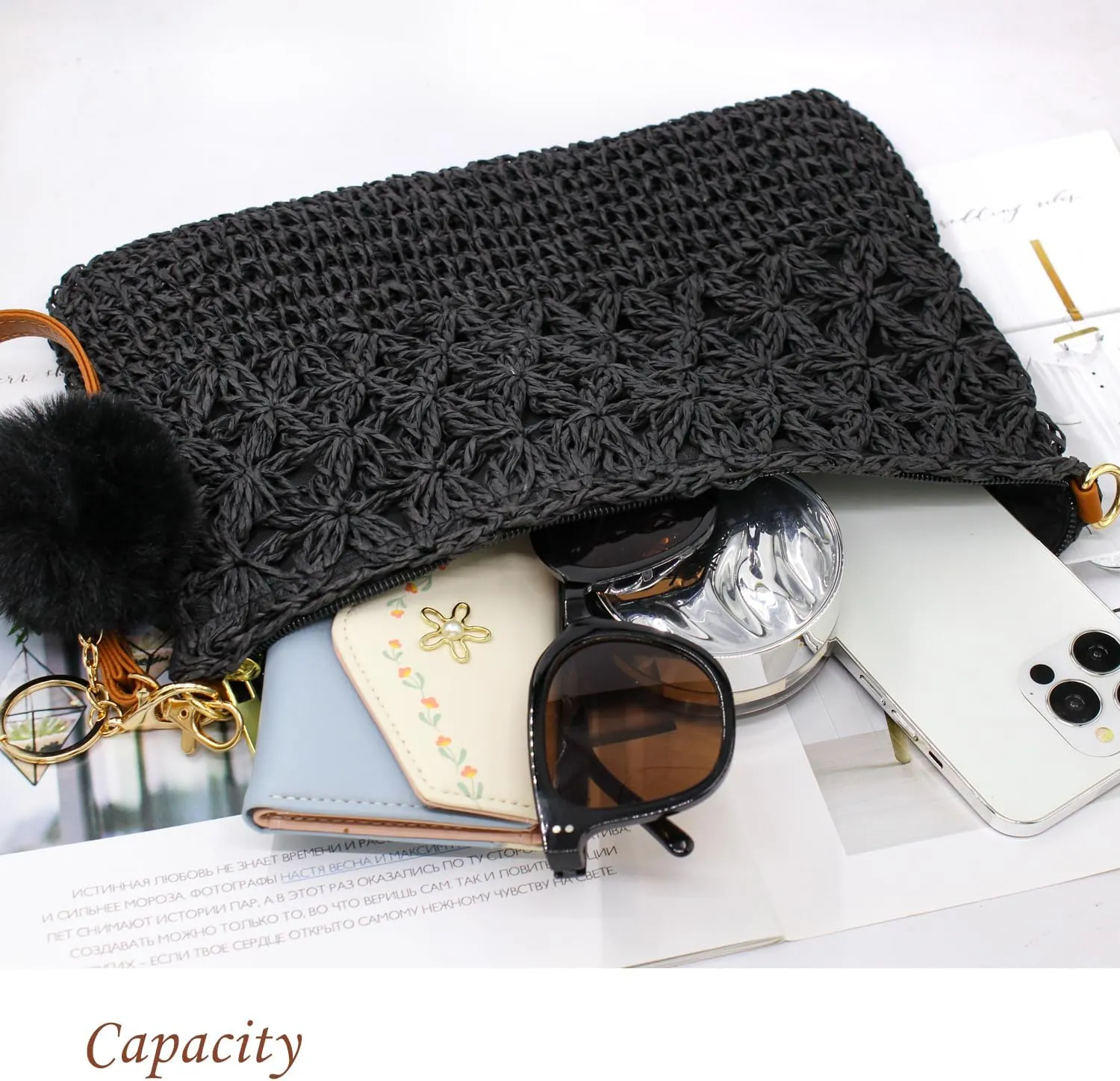 Aovtero Straw Crossbody Bags Women Summer Woven Shoulder Purse Beach Wristlet Zipper