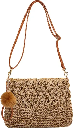 Aovtero Straw Crossbody Bags Women Summer Woven Shoulder Purse Beach Wristlet Zipper