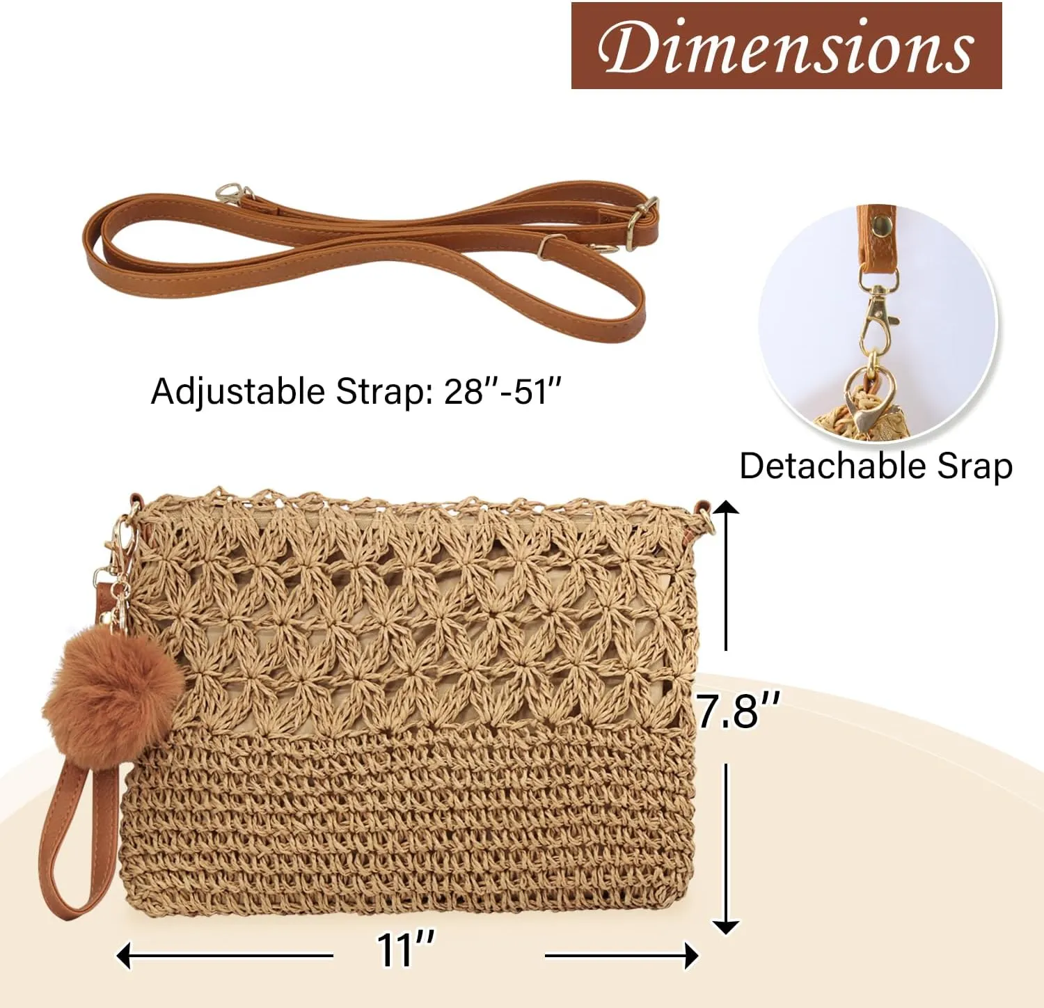 Aovtero Straw Crossbody Bags Women Summer Woven Shoulder Purse Beach Wristlet Zipper