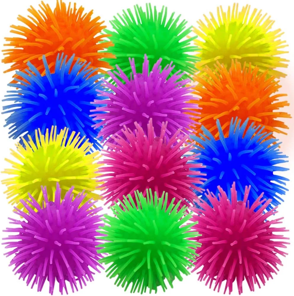 ArtCreativity Light Up Spiky Puffer Stress Relief Balls, Pack of 12, Soft Squeeze Fidget Toys for Kids and Adults, Calming Squeezy Sensory Balls for Autistic Children, Birthday Party Favors