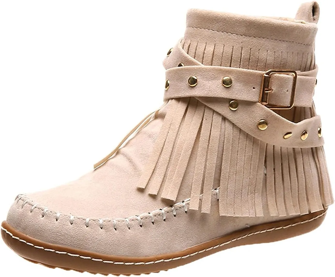 AUNTHUI Sursell Women's Suede Fringe Ankle Boots Round Toe Flats,Winter Warm Fashionable Western Outdoor Short Boots with Zipper