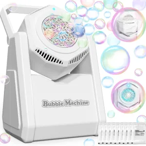 Automatic Bubble Machine, Bubble Blower for Kids Toddlers Battery Operated Bubble Toys 20000  Bubbles/Mins, Portable 90° Bubble Maker with Bubble Solutionfor Parties, Birthday, Wedding, Christmas