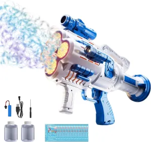 Automatic Bubble Machine With 2 Bottles and 20 Bags of Refill Solution, Electric bazooka Bubble Makers Guns for Kids over 3 years and Adults, Party Favors, Outdoor, Wedding, Birthday Gifts Toys (blue)