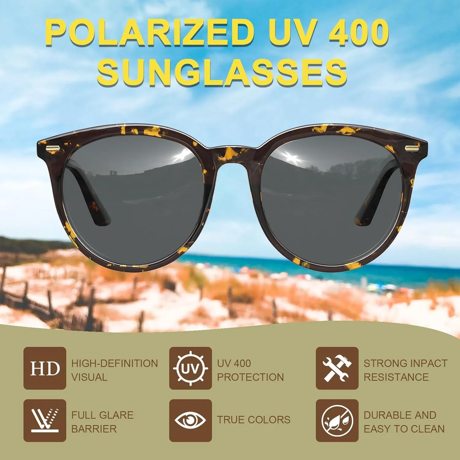 AVAWAY Round Acetate Polarized Sunglasses for Women Mens Medium Face Sun Glasses, UV Protection Dark Shades for Outdoor