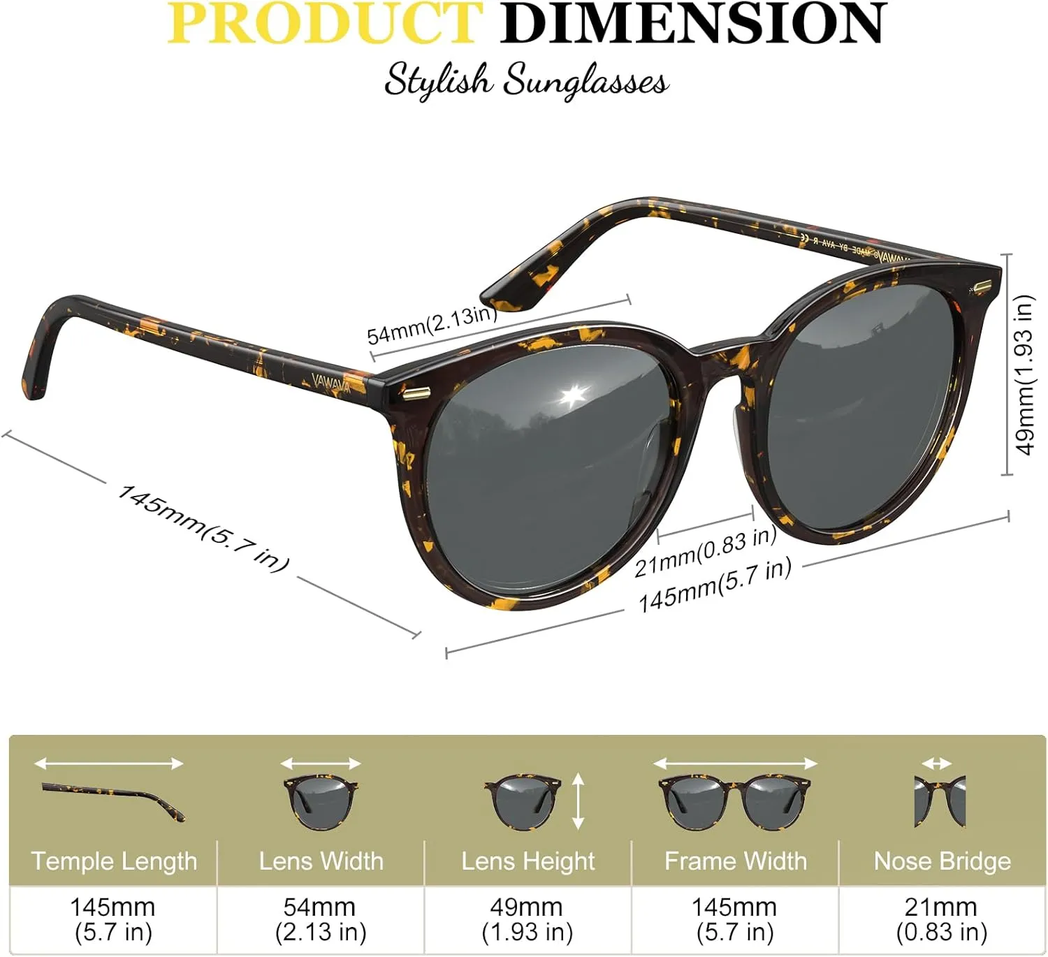 AVAWAY Round Acetate Polarized Sunglasses for Women Mens Medium Face Sun Glasses, UV Protection Dark Shades for Outdoor
