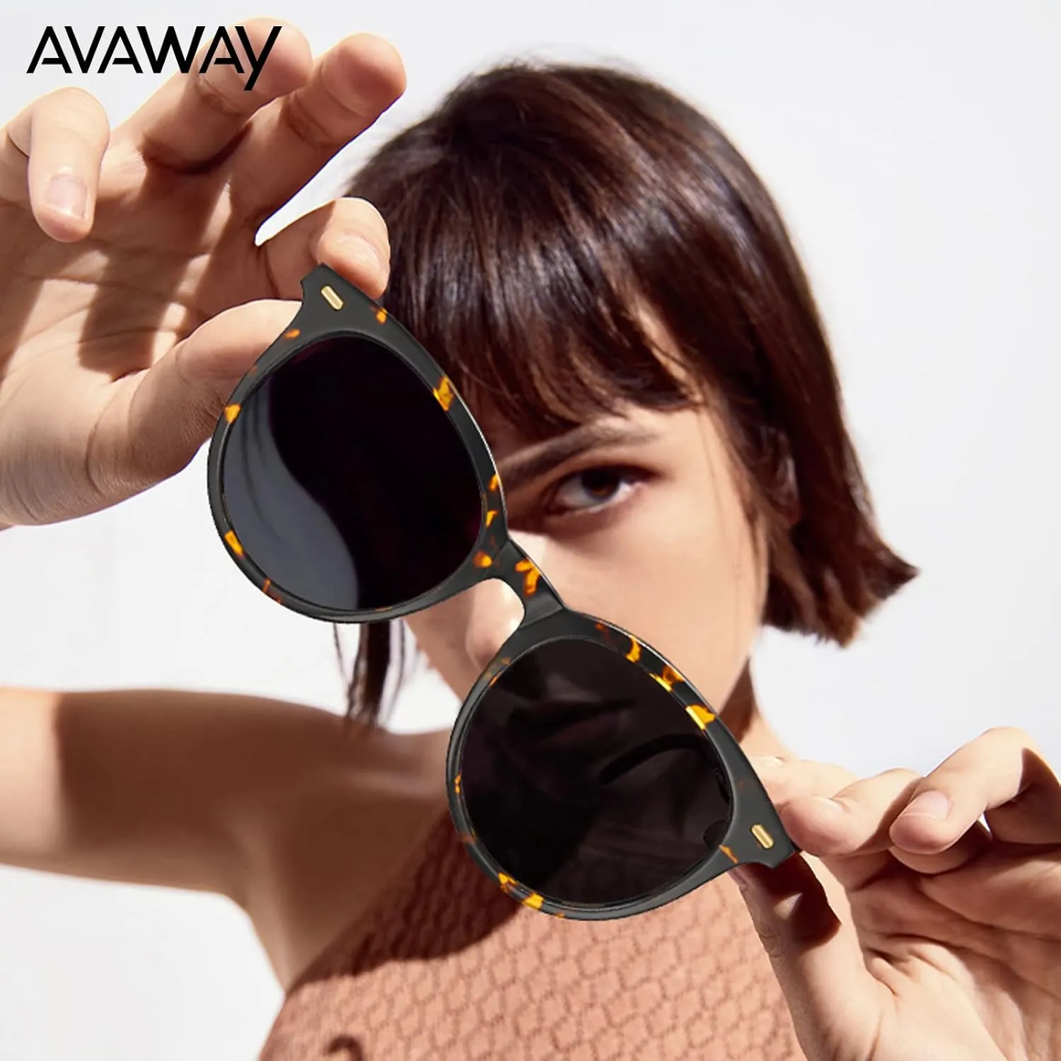 AVAWAY Round Acetate Polarized Sunglasses for Women Mens Medium Face Sun Glasses, UV Protection Dark Shades for Outdoor