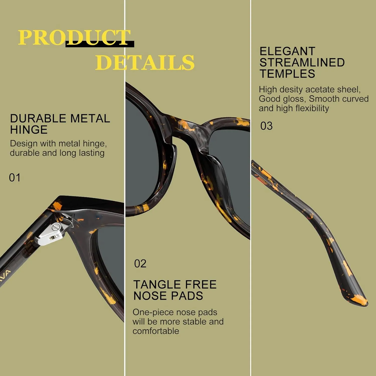 AVAWAY Round Acetate Polarized Sunglasses for Women Mens Medium Face Sun Glasses, UV Protection Dark Shades for Outdoor