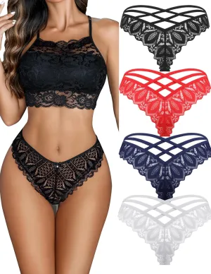 Avidlove Sexy Cheeky Panties for Women Lace Criss Cross Bikini Underwear 1-4 Pack