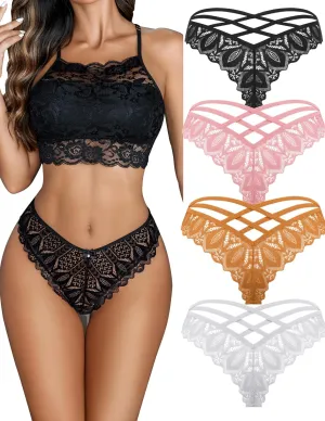 Avidlove Sexy Cheeky Panties for Women Lace Criss Cross Bikini Underwear 1-4 Pack
