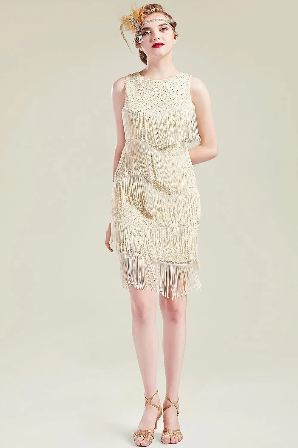 BABEYOND 1920s Flapper Dress Gatsby Fringed Dress Roaring 20s