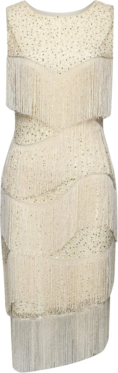 BABEYOND 1920s Flapper Dress Gatsby Fringed Dress Roaring 20s