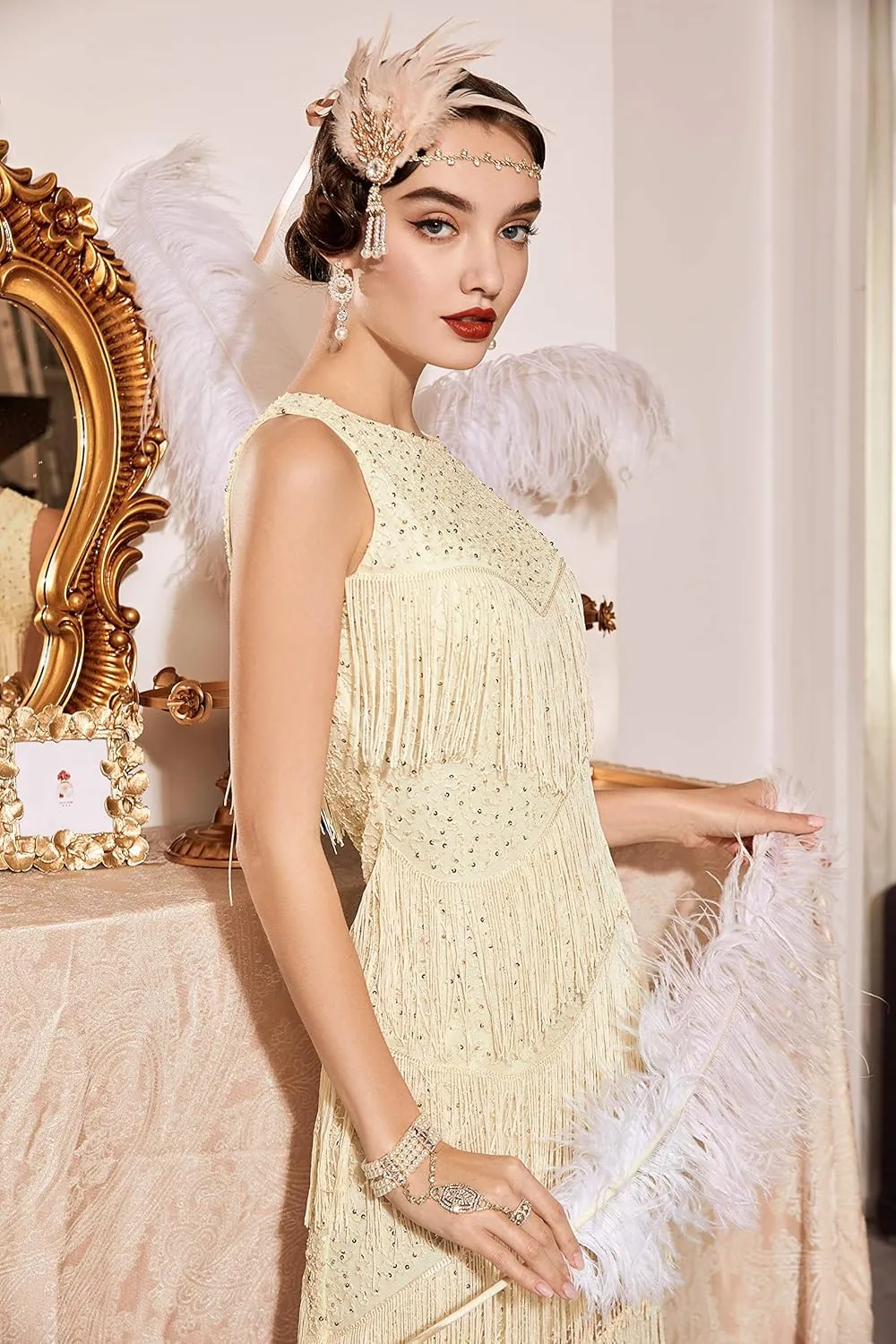 BABEYOND 1920s Flapper Dress Gatsby Fringed Dress Roaring 20s
