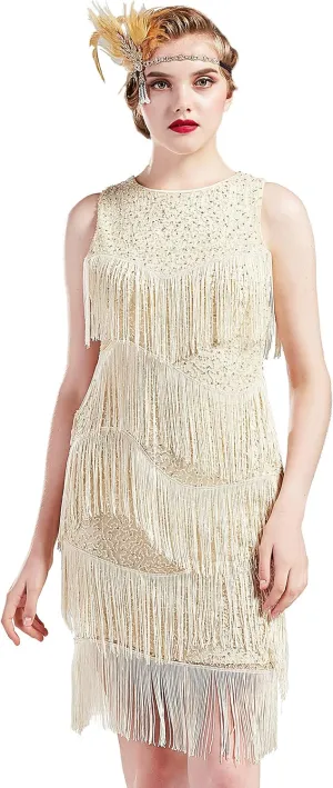 BABEYOND 1920s Flapper Dress Gatsby Fringed Dress Roaring 20s