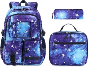 Backpack for Girls 3pcs Set Kids Backpack with Lunch Box Students Kawaii Book Bag for Elementary Primary Middle School Bags - Ita Backpack - Galaxy