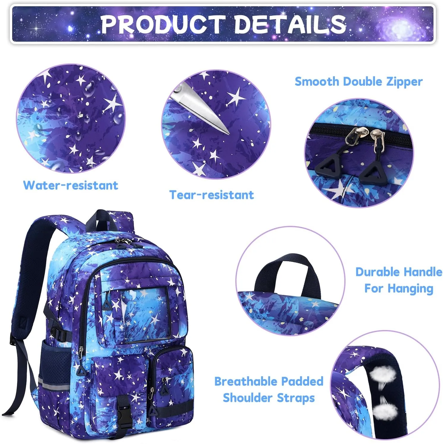 Backpack for Girls 3pcs Set Kids Backpack with Lunch Box Students Kawaii Book Bag for Elementary Primary Middle School Bags - Ita Backpack - Galaxy