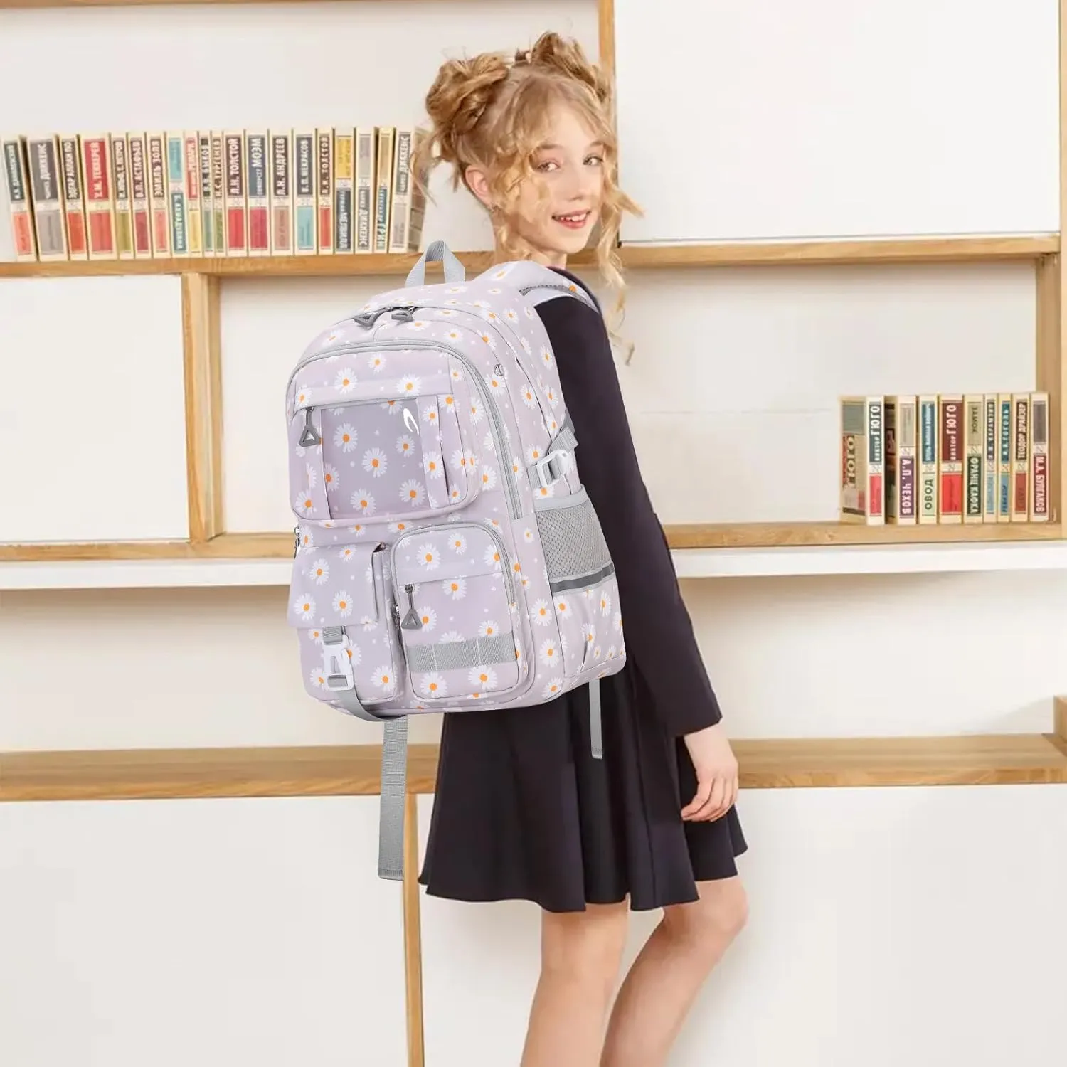 Backpack for Girls 3pcs Set Kids Backpack with Lunch Box Students Kawaii Book Bag for Elementary Primary Middle School Bags - Ita Backpack - Grey Daisy