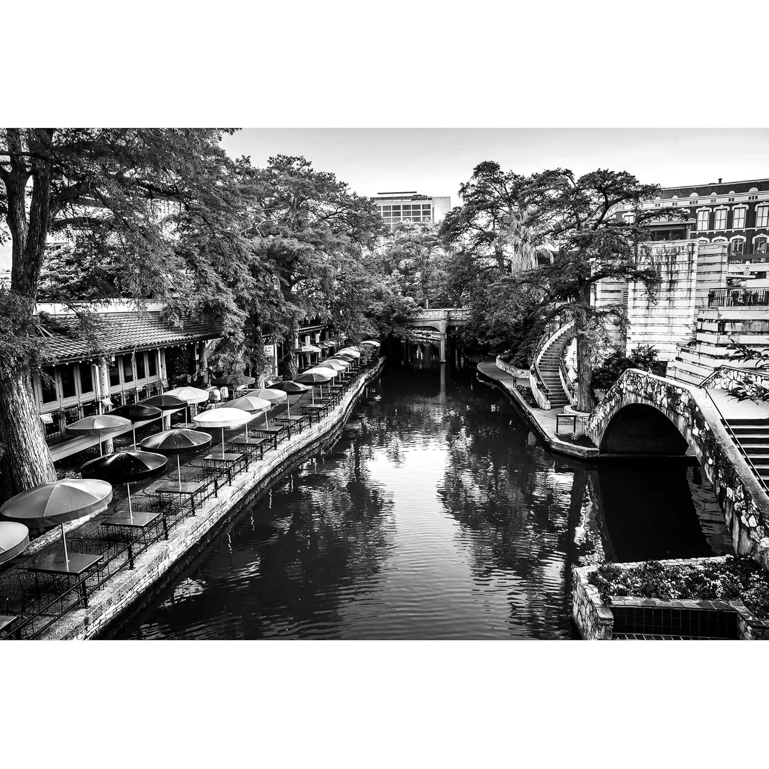 B&W San Antonio River Walk Photography, Black and White Classic Riverwalk View, Texas Wall Art, 8x10 to 20x30