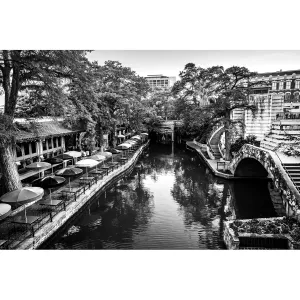 B&W San Antonio River Walk Photography, Black and White Classic Riverwalk View, Texas Wall Art, 8x10 to 20x30