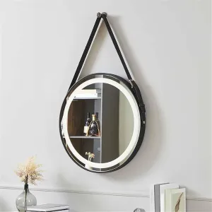 Bathroom Mirror, Black Hanging Makeup Mirror with Touch Switch and Wooden Frame Decorative Mirror(B,70CM-White Light)