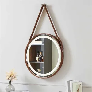 Bathroom Mirror, Makeup Mirror with Touch Switch, Wooden Frame Decorative Mirror Suitable for Entryway(A,60CM-White Light)