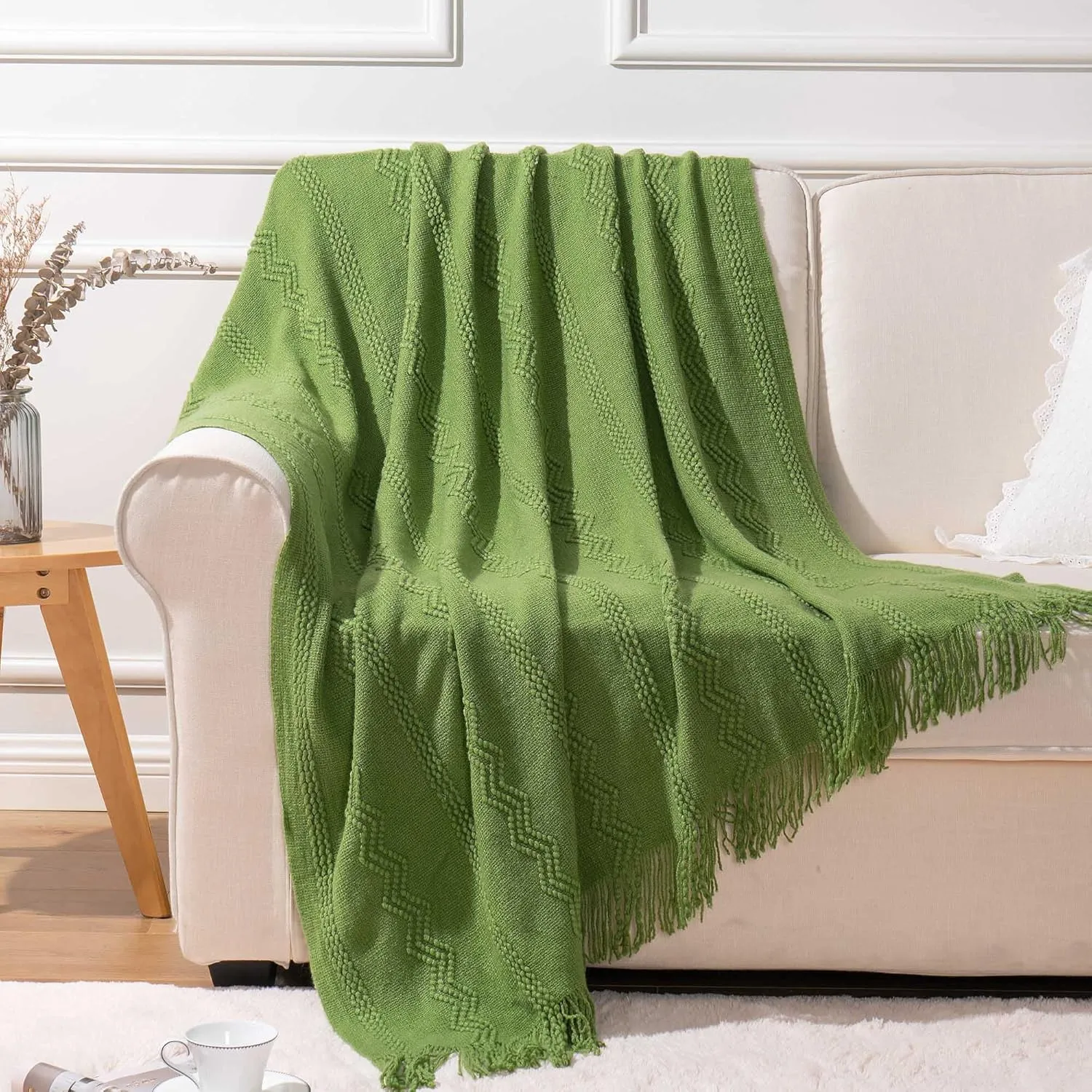 BATTILO HOME Moss Green Throw Blanket for Couch, Spring Decorative Green Blankets for Sofa, Spring Throw Blanket, 50"x60"