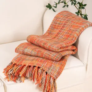 BATTILO HOME Rust Orange Throw Blanket for Couch, Bed, Boho Colorful Throw with Tassels, Halloween Decor, Fall Home Decor, 50"x60"