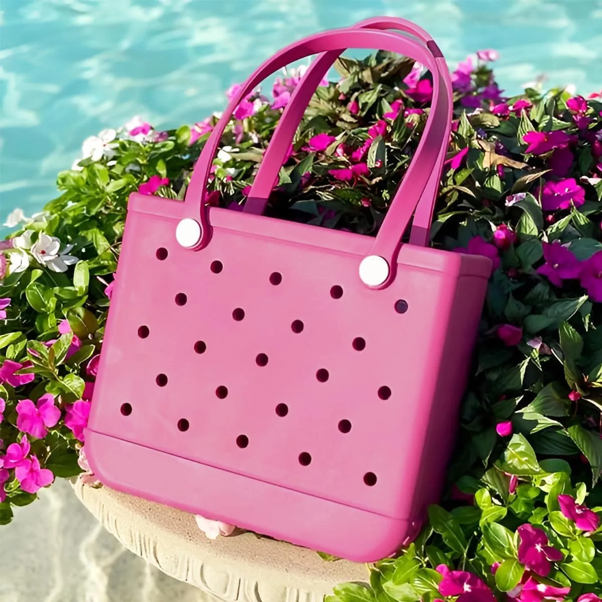 Beach Bag Rubber Tote Bag Waterproof Travel Bags for Women Washable Tote Bag Handbag for Beach Sports Pool Market