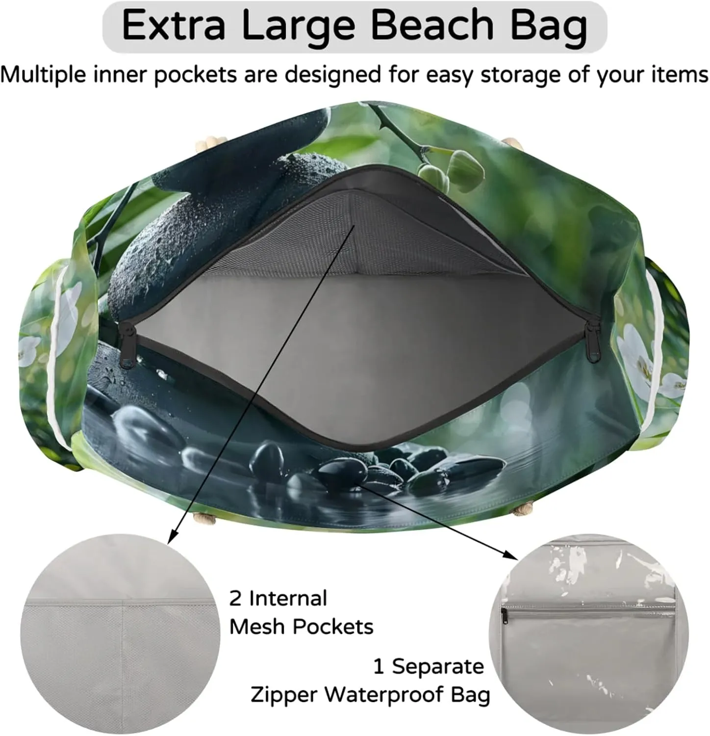Beach Bags for Women Waterproof Sandproof Large Beach Tote Bag with Zipper Swim Pool Bag for Travel Outdoor