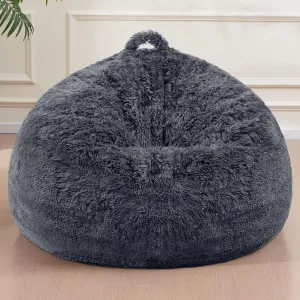 Bean Bag Cover(No Filler), Faux Fur Comfy Bean Bag Chairs for Adults, Washable Bean Bag Chair Cover, Fluffy Plush Giant Bean Bags Chairs for Teens Kids Girls, Anti-Slip, 5FT, Dark Grey
