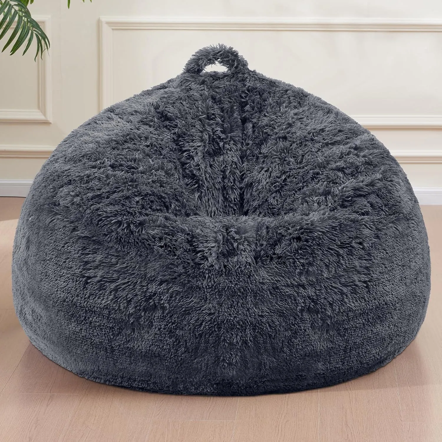 Bean Bag Cover(No Filler), Faux Fur Comfy Bean Bag Chairs for Adults, Washable Bean Bag Chair Cover, Fluffy Plush Giant Bean Bags Chairs for Teens Kids Girls, Anti-Slip, 5FT, Dark Grey