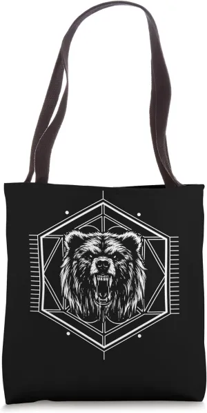 Bear with Hexagonal Geometric Frame Tote Bag