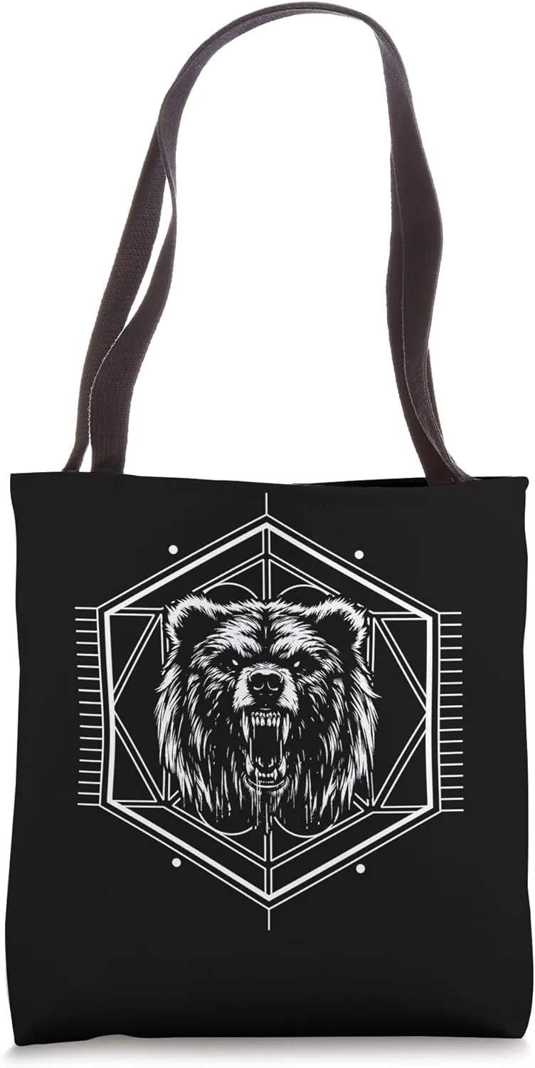 Bear with Hexagonal Geometric Frame Tote Bag