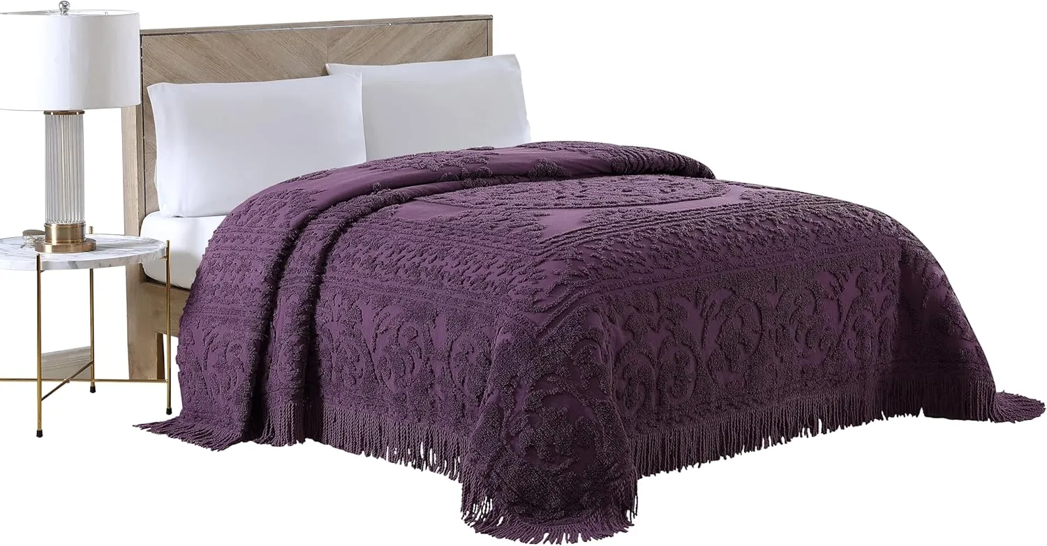 Beatrice Home Fashions Medallion Chenille Bedspread, Full, Eggplant