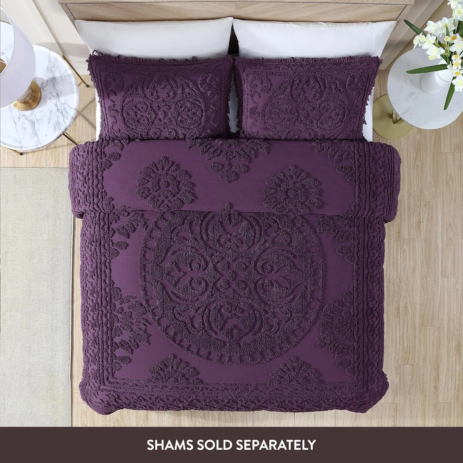 Beatrice Home Fashions Medallion Chenille Bedspread, Full, Eggplant