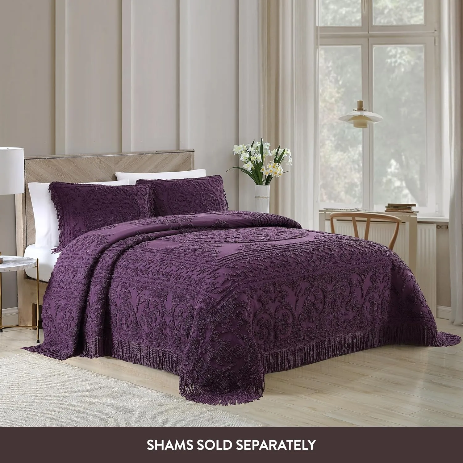 Beatrice Home Fashions Medallion Chenille Bedspread, Full, Eggplant
