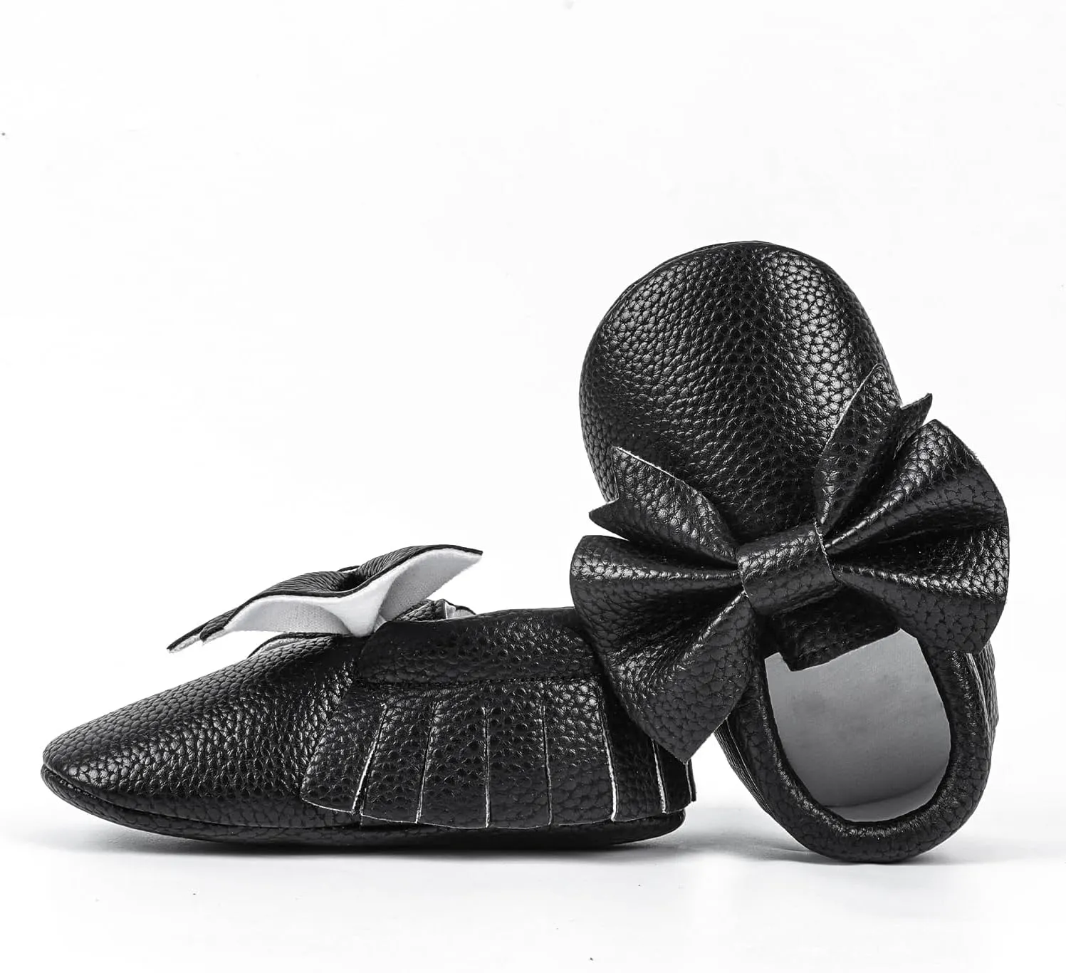 Bebila Double Bow Fringe Baby Moccasins - Soft Sole Baby Shoes Girls Toddler Crib Flats