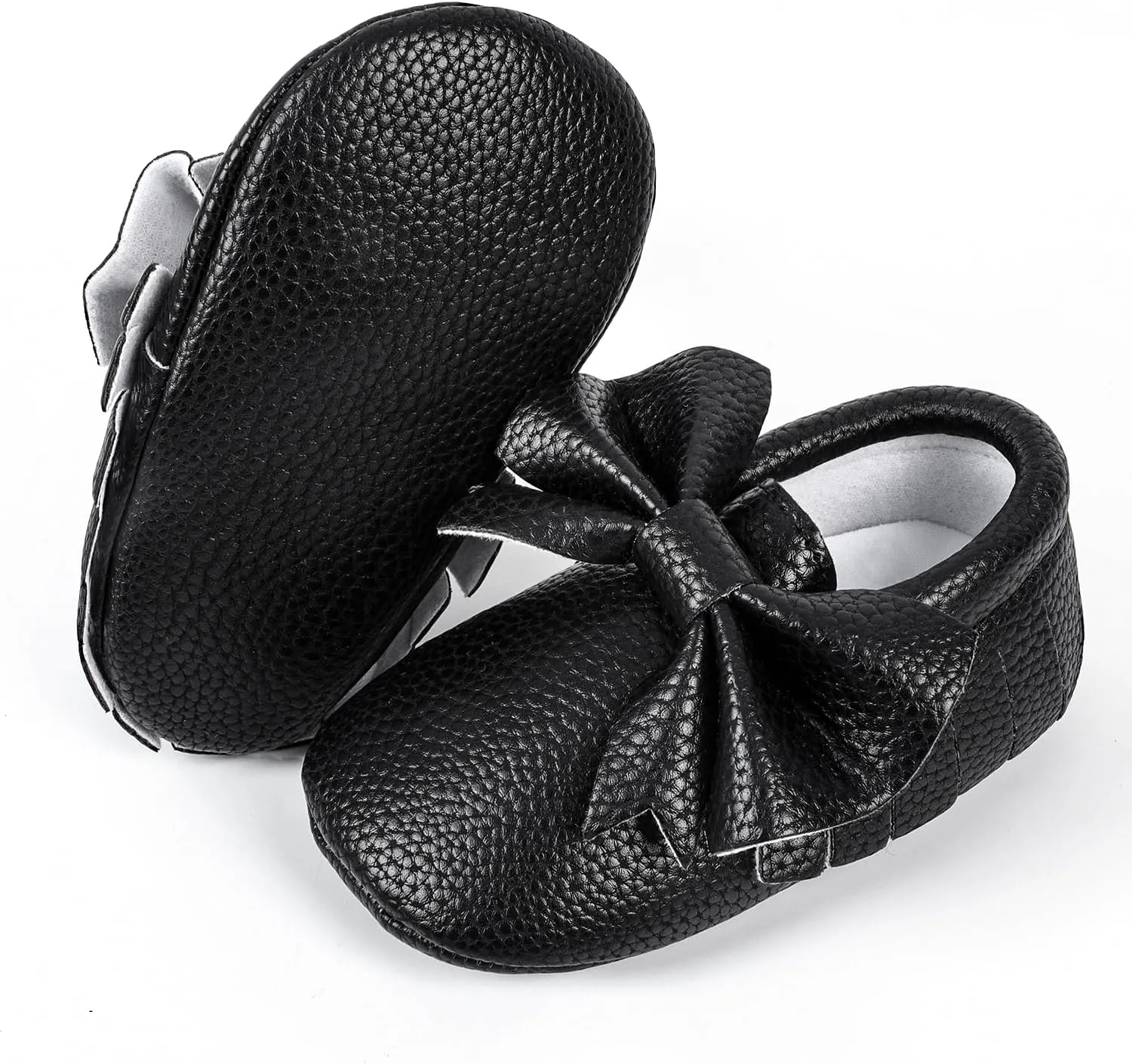 Bebila Double Bow Fringe Baby Moccasins - Soft Sole Baby Shoes Girls Toddler Crib Flats