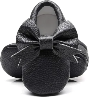 Bebila Double Bow Fringe Baby Moccasins - Soft Sole Baby Shoes Girls Toddler Crib Flats