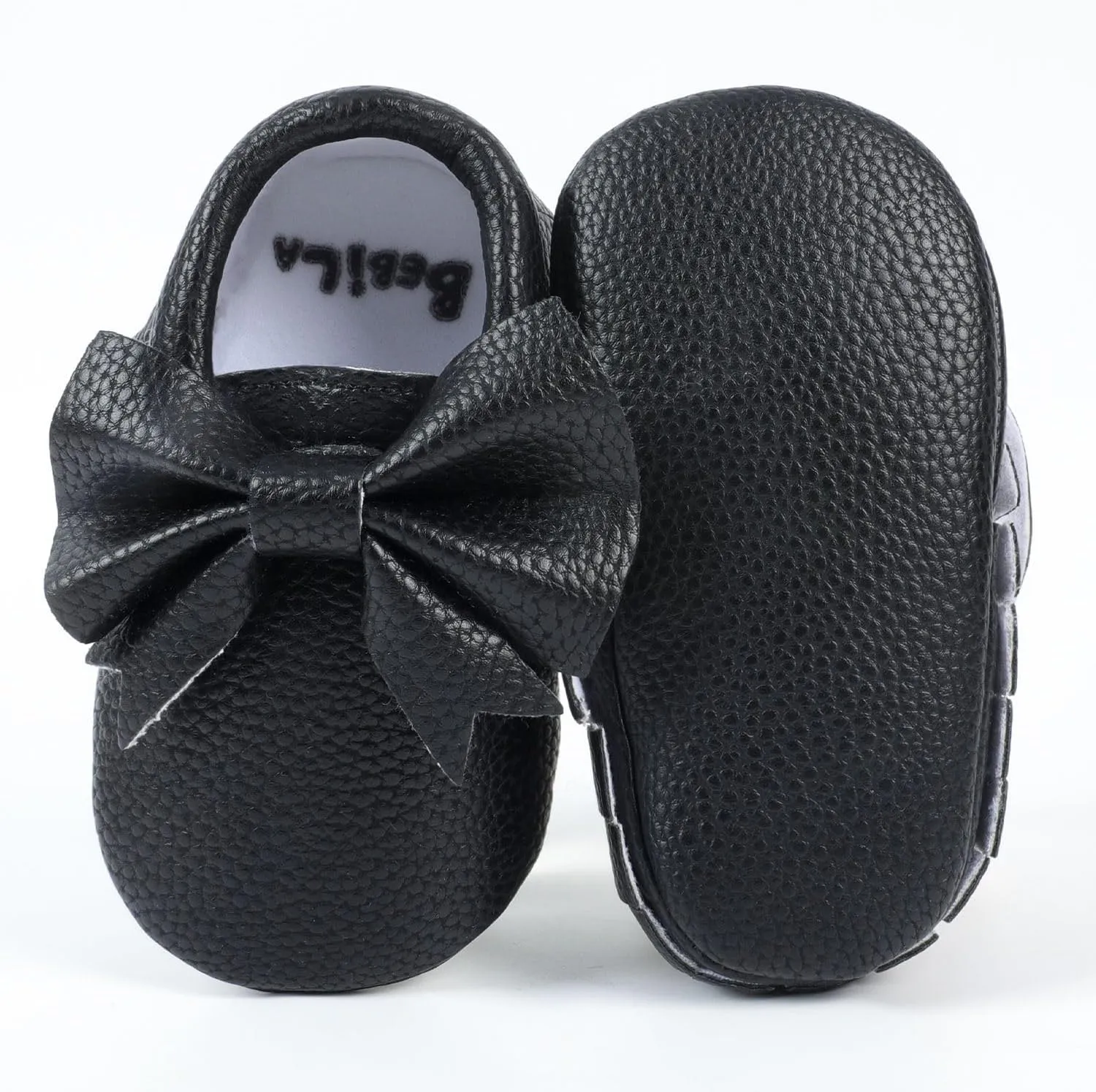 Bebila Double Bow Fringe Baby Moccasins - Soft Sole Baby Shoes Girls Toddler Crib Flats