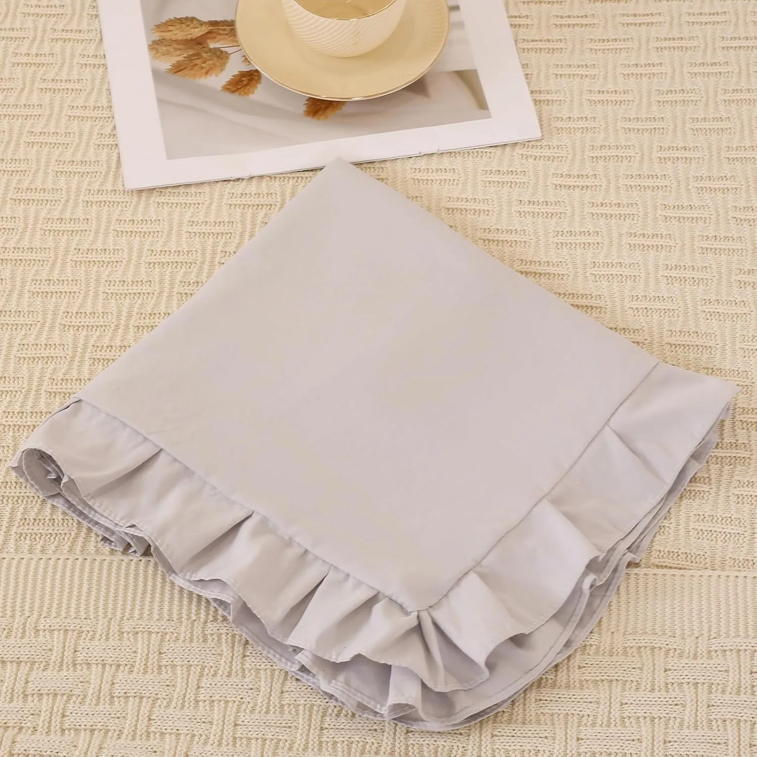 Beige Gray Body Pillow Cover 20x54inches Long Pillowcase Ruffled Pillowcases Shabby Chic Ruffled Fringe Decor Body Ruffled Pillow Sham Cute Pillowcase (1 Body, Beige Gray)