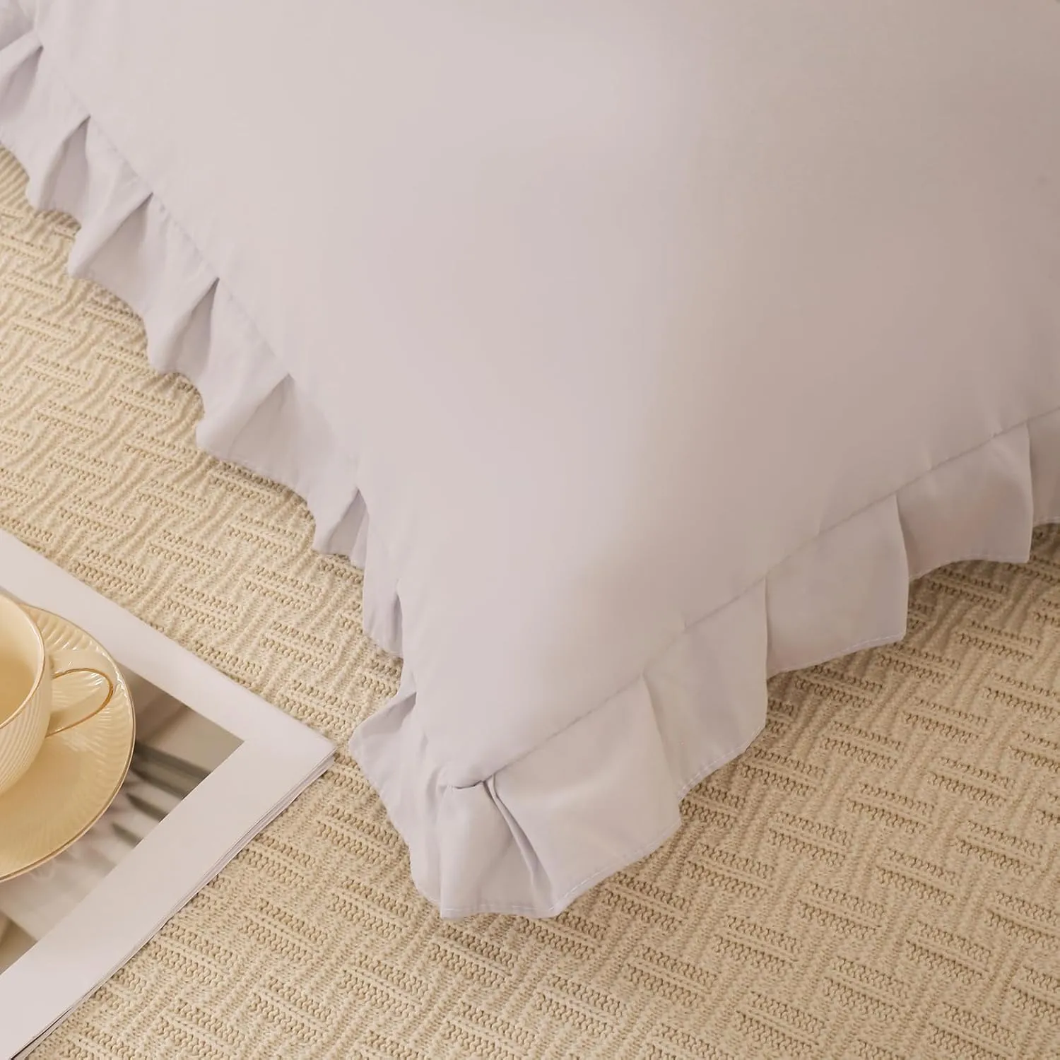 Beige Gray Body Pillow Cover 20x54inches Long Pillowcase Ruffled Pillowcases Shabby Chic Ruffled Fringe Decor Body Ruffled Pillow Sham Cute Pillowcase (1 Body, Beige Gray)
