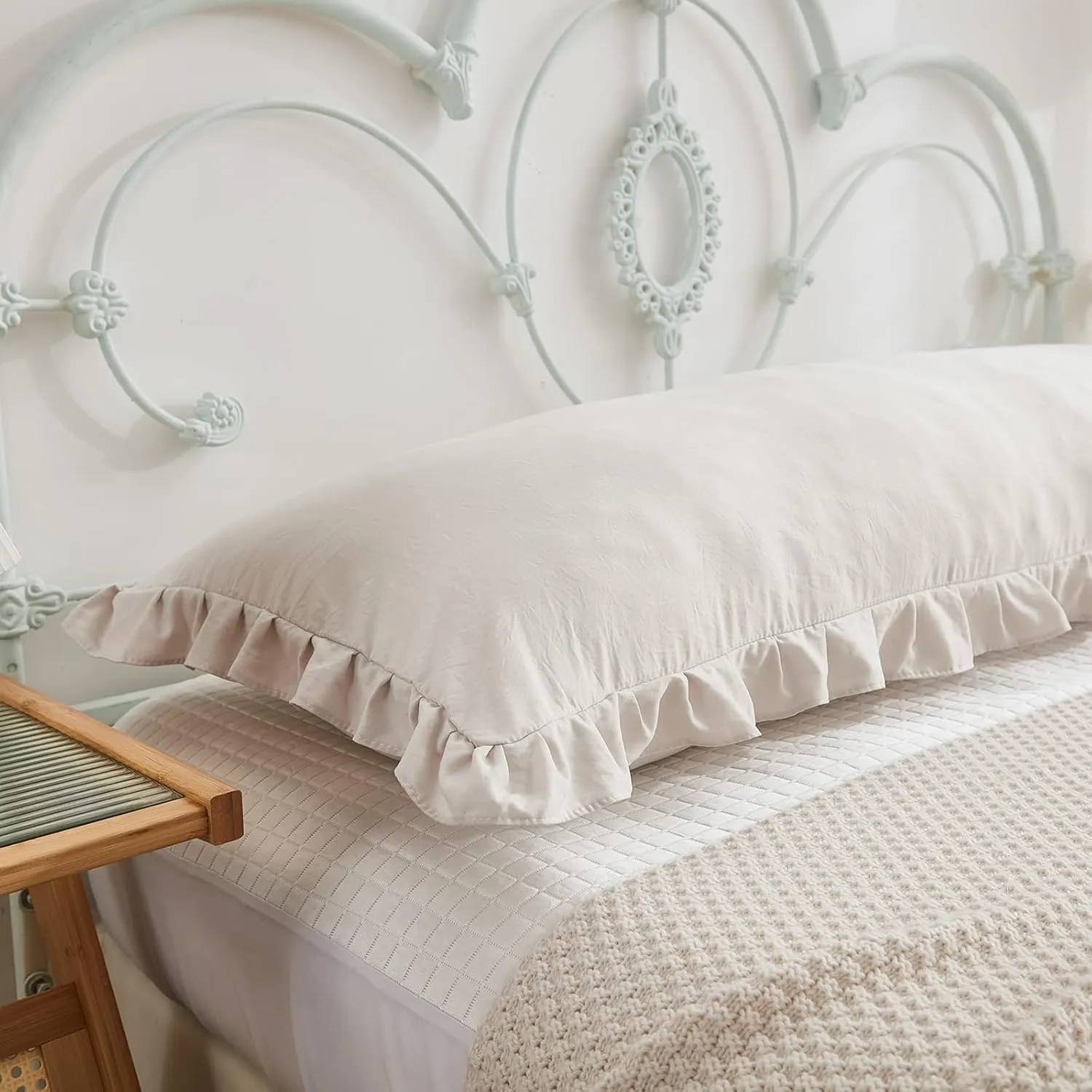 Beige Grey Body Pillow Cover 20x54inches Long Pillowcase Ruffled Pillowcases Shabby Chic Ruffled Fringe Decor Cute Body Ruffled Pillow Sham